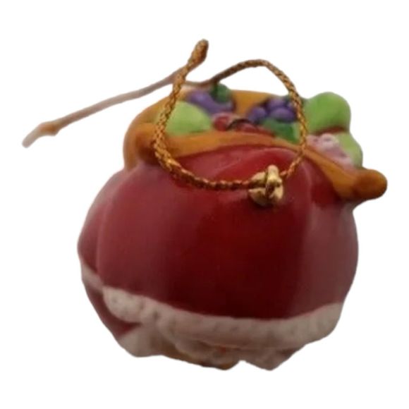 Pere Noel Ornament Figurine Ceramic Santa Father Cloak Woven Basket Christmas - Picture 5 of 6